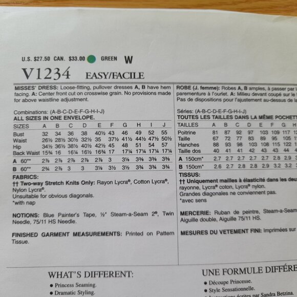 Dress Sewing Pattern Size 32"-55" Bust Vogue 1234 Artsy Loose Pullover UNCUT - Picture 7 of 10